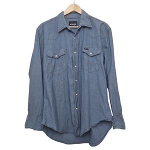 Wrangler Cotton Pearl Snap Long Sleeve Denim Shirt Size Large